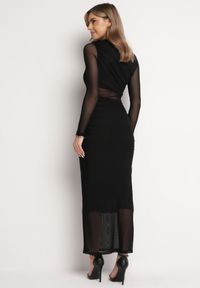 Born2be - Czarno-Beżowa Dopasowana Sukienka Maxi z Siateczki Stolisse. Okazja: na imprezę. Kolor: czarny. Materiał: wiskoza. Typ sukienki: proste. Styl: klasyczny, elegancki. Długość: maxi #6