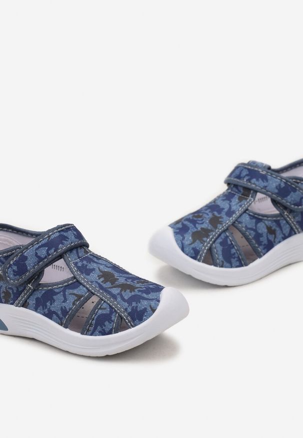 Born2be - Jasnoniebieskie Sandały Sportowe ze Skórzaną Wkładką i Wycięciami Villara. Kolor: niebieski. Materiał: skóra. Styl: sportowy
