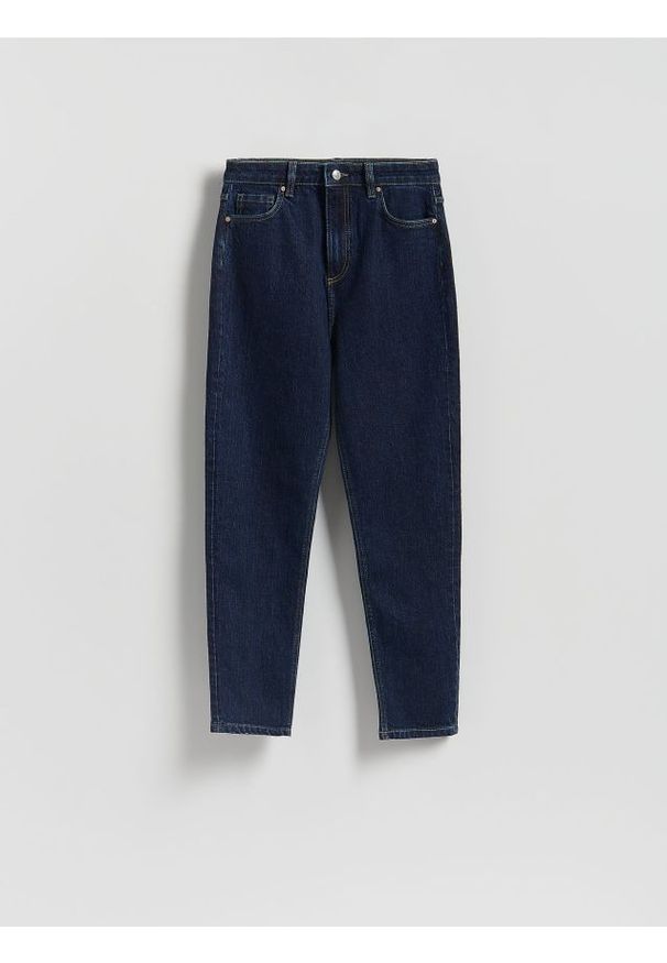 Reserved - Jeansy mom fit - granatowy. Kolor: niebieski
