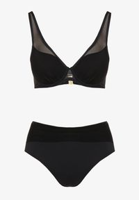 Renee - Czarne Bikini z Siateczkowymi Zdobieniami Biustonosz i Majtki Typu Figi Linelissa. Kolor: czarny. Wzór: aplikacja