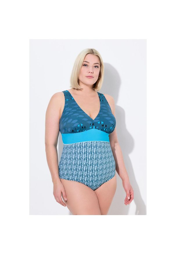 ULLA POPKEN - Damski Strój kąpielowy ryby miękkie miseczki dekolt w serek z recyklingu. Kolekcja: plus size. Kolor: zielony. Materiał: poliester, elastan, poliamid, materiał