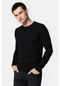 Lancerto - Sweter Czarny z Bawełną Gładki Tony. Kolor: czarny. Materiał: bawełna, elastan. Wzór: gładki #1