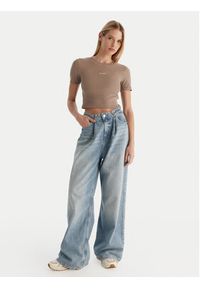 Guess T-Shirt V5YP08 K8RT2 Khaki Slim Fit. Kolor: brązowy. Materiał: wiskoza #3