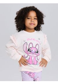 Sinsay - Bawełniana bluza crewneck z nadrukiem Lilo & Stitch - kremowy. Kolor: kremowy. Materiał: bawełna. Wzór: nadruk #1