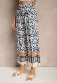 Renee - Niebieskie Spodnie z Bawełny High Waist z Abstrakcyjnym Wzorem Lisathiela. Okazja: na co dzień. Stan: podwyższony. Kolor: niebieski. Materiał: bawełna. Styl: casual #5