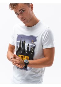 Ombre Clothing - T-shirt męski z nadrukiem S1434 V-4A - biały - XXL. Kolor: biały. Materiał: bawełna. Wzór: nadruk. Styl: klasyczny