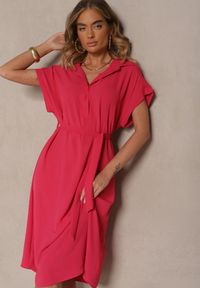 Renee - Różowa Pudełkowa Sukienka z Bawełną i Paskiem Savorienne. Okazja: na co dzień. Kolor: czerwony. Materiał: bawełna. Styl: casual, elegancki