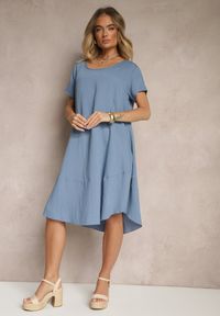 Renee - Niebieska Sukienka z Wiskozy o Rozkloszowanym Kroju Irisena. Okazja: na co dzień. Kolor: niebieski. Materiał: wiskoza. Typ sukienki: proste. Styl: elegancki, casual