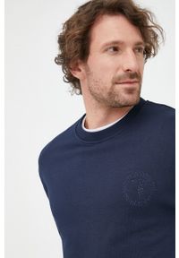 Trussardi Jeans - Trussardi bluza bawełniana męska kolor granatowy gładka. Kolor: niebieski. Materiał: bawełna. Wzór: gładki #4