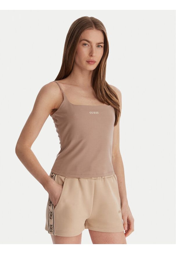 Guess Top V6GP18 K3470 Beżowy Regular Fit. Kolor: beżowy. Materiał: syntetyk