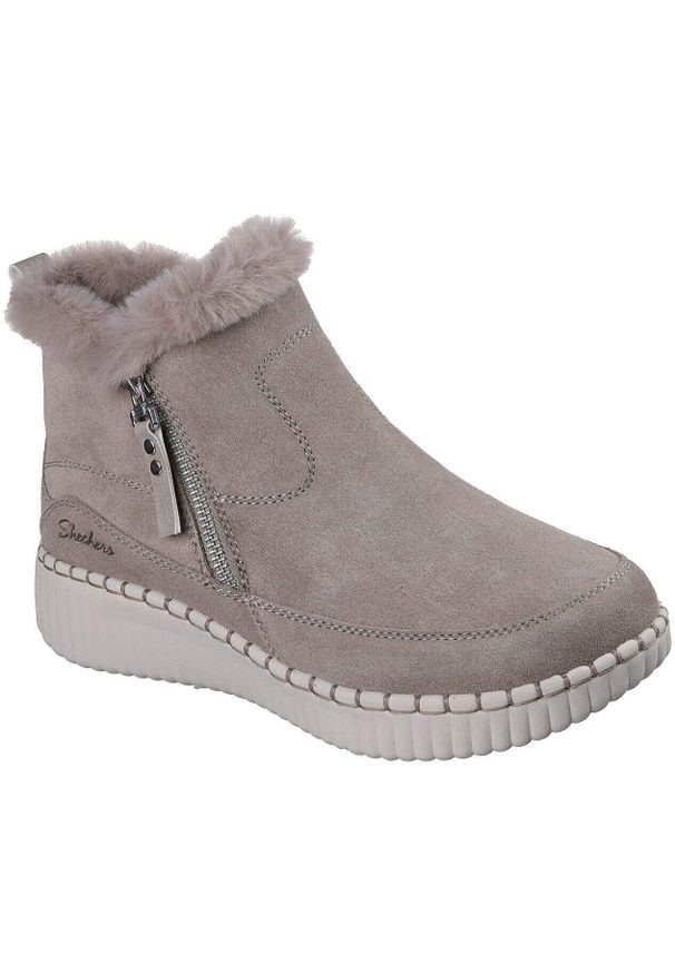 skechers - Buty Skechers Wilshire Blvd - Fresh Zip, Kobiety. Kolor: szary. Materiał: materiał, zamsz. Sport: fitness