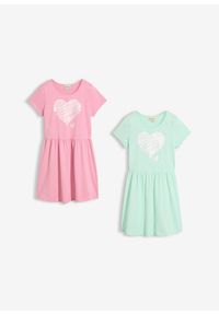 bonprix - Sukienka z dżerseju z czystej bawełny organicznej (2 szt.). Kolor: zielony. Materiał: jersey, bawełna. Długość rękawa: krótki rękaw. Wzór: nadruk. Typ sukienki: rozkloszowane #2