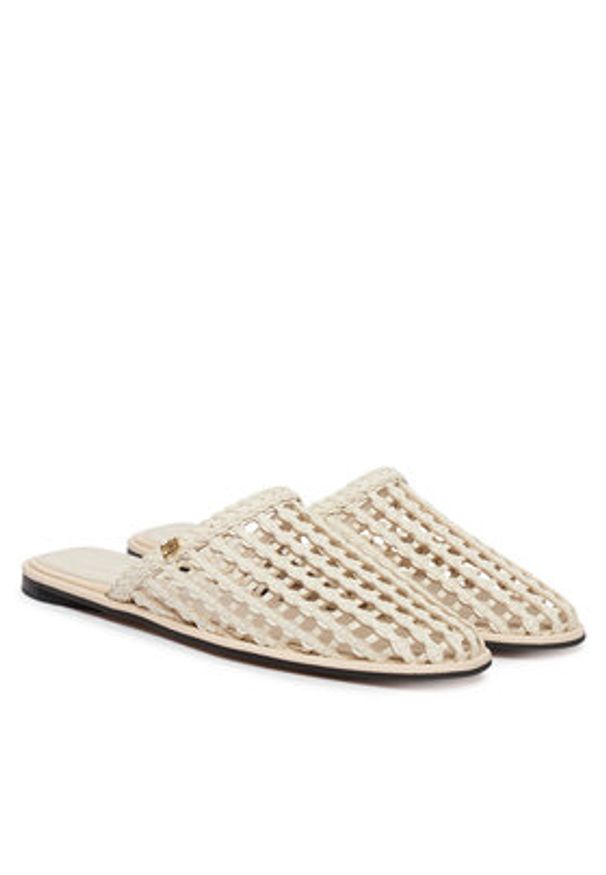 TOMMY HILFIGER - Tommy Hilfiger Klapki Hilfiger Leather Mix Flat Mule FW0FW09280 Kremowy. Kolor: kremowy. Materiał: skóra