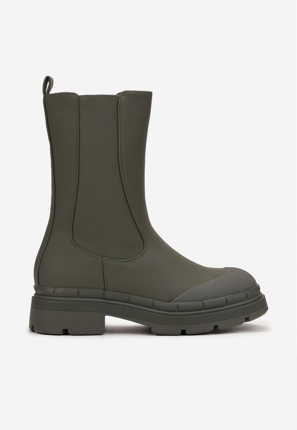 Born2be - Zielone Botki Workery na Grubej Podeszwie Uldruca. Nosek buta: okrągły. Zapięcie: zamek. Kolor: zielony. Materiał: jeans. Szerokość cholewki: normalna. Sezon: zima, jesień. Styl: klasyczny
