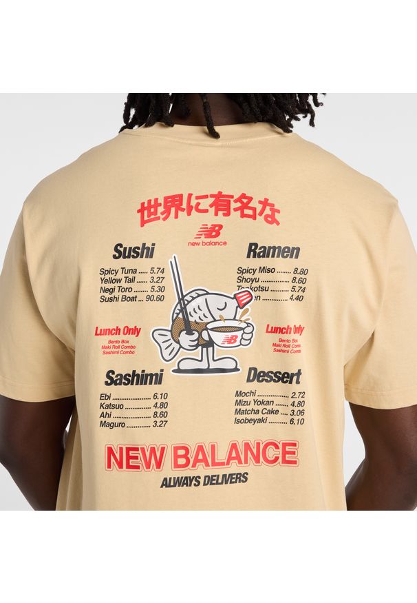 Koszulka męska New Balance MT61H51DABC – żółta. Kolor: żółty. Materiał: bawełna, dresówka. Wzór: kolorowy