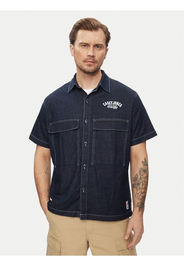 Wrangler Koszula jeansowa Casey 112351229 Granatowy Relaxed Fit. Kolor: niebieski. Materiał: syntetyk