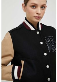 TOMMY HILFIGER - Tommy Hilfiger kurtka bomber wełniana kolor czarny przejściowa. Kolor: czarny. Materiał: wełna #6