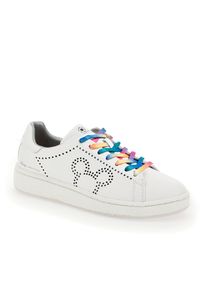 MOA Concept - MOA CONCEPT - Skórzane sneakersy z tęczowymi sznurówkami. Nosek buta: okrągły. Kolor: biały. Materiał: skóra. Wzór: nadruk #2