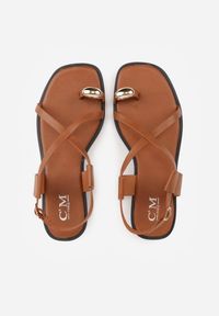 Renee - Brązowe Sandały Typu Japonki Ozdobione Metaliczną Aplikacją Grynyra. Kolor: brązowy. Wzór: aplikacja. Sezon: lato #9