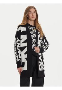 DKNY Kardigan P4MXAQ21 Czarny Loose Fit. Kolor: czarny. Materiał: wiskoza