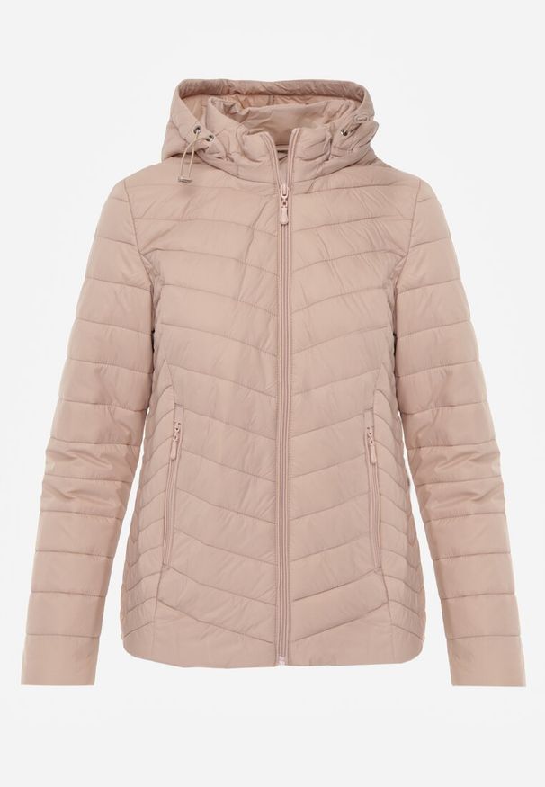Renee - Beżowa Kurtka Przejściowa z Pikowaniem i Odpinanym Kapturem Edielitia. Okazja: na co dzień. Typ kołnierza: kaptur. Kolor: beżowy. Materiał: jeans, nylon. Styl: casual