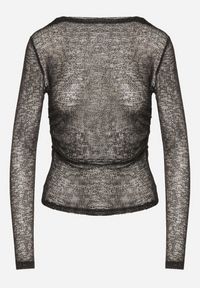 Born2be - Czarna Siateczkowa Bluzka z Długim Rękawem Zdobiona Metaliczną Nicią Salamera. Okazja: do pracy, na spotkanie biznesowe. Kolor: czarny. Materiał: skóra. Długość rękawa: długi rękaw. Długość: długie. Wzór: aplikacja. Styl: biznesowy #4