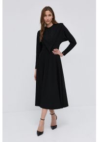 Nissa - NISSA - Sukienka. Kolor: czarny. Materiał: dzianina. Długość rękawa: długi rękaw. Wzór: gładki. Typ sukienki: rozkloszowane