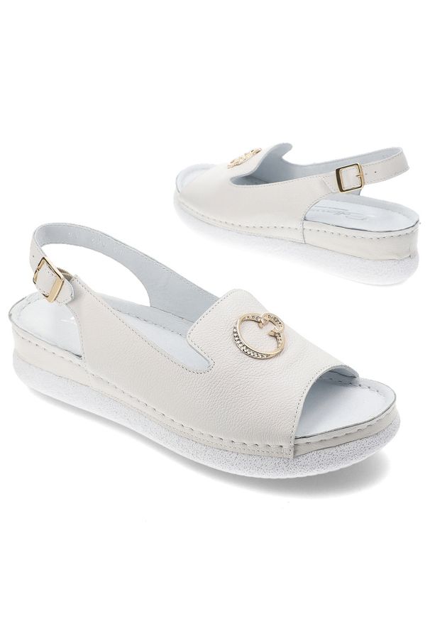 Białe Sandały Pollonus Wygodne Obuwie Damskie. Zapięcie: pasek. Kolor: biały. Materiał: skóra. Sezon: lato