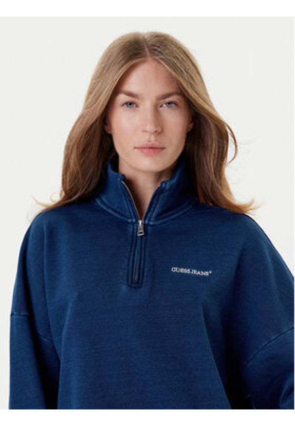 Guess Jeans Bluza W5YQ10 KCXQ1 Granatowy Regular Fit. Kolor: niebieski. Materiał: bawełna