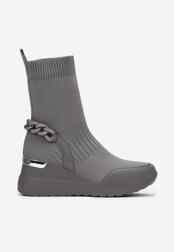 Born2be - Szare Sneakersy na Koturnie z Elastyczną Cholewką Letica. Kolor: szary. Szerokość cholewki: normalna. Sezon: jesień. Obcas: na koturnie. Styl: elegancki