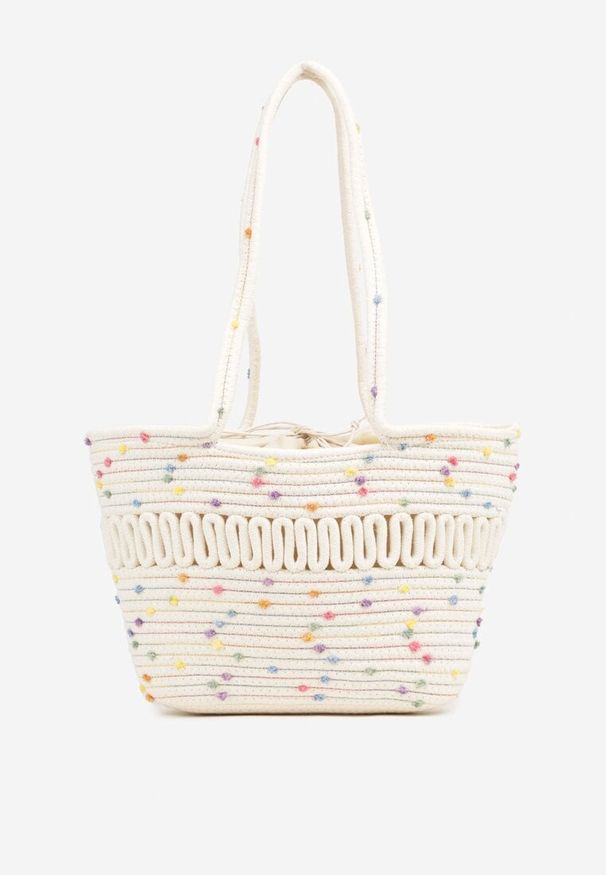 Born2be - Beżowa Bawełniana Torebka z Geometrycznym Wzorem Galenria. Kolor: beżowy. Wzór: geometria. Styl: elegancki, casual