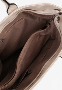 Renee - Ciemnobeżowa Torebka Typu Shopper z Paskiem Crossbody Zdobiona Aplikacją Idaniela. Kolor: beżowy. Wzór: aplikacja. Dodatki: z aplikacjami. Materiał: zdobione. Styl: elegancki, casual. Rodzaj torebki: na ramię