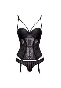Intica - Biustonosz z koronką i majtki komplet bielizny usztywniany Rifka. Kolor: czarny. Materiał: koronka. Wzór: koronka #1