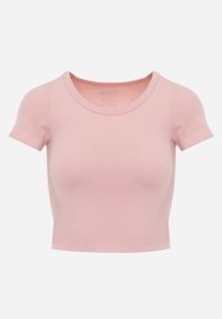 Born2be - Różowy Gładki T-shirt o Krótszym Kroju Errora. Okazja: na co dzień. Kolor: różowy. Materiał: materiał, jeans. Długość: krótkie. Wzór: gładki. Styl: casual #2