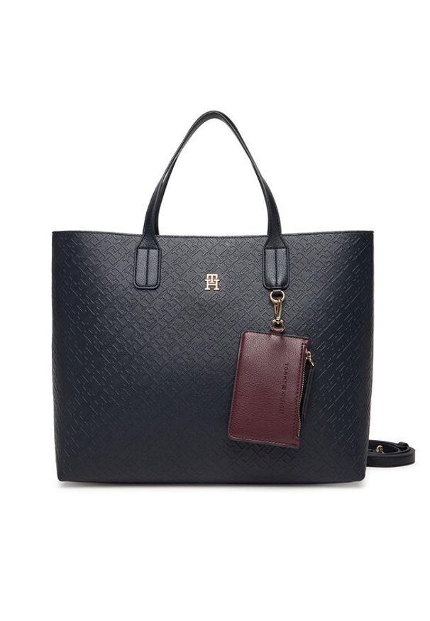 TOMMY HILFIGER - Tommy Hilfiger Torebka Th Icon Satchel Mono AW0AW18123 Granatowy. Kolor: niebieski. Materiał: skórzane