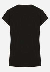 Born2be - Czarny T-shirt z Bawełny Typu Nietoperz z Cyrkoniami i Perełkami Linellis. Okazja: na co dzień. Kolor: czarny. Materiał: bawełna. Wzór: aplikacja. Styl: casual #3