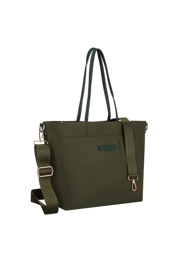 Zielona shopperka damska z nylonu, jednokomorowa z doczepianym, regulowanym paskiem Peterson PTN JN-10. Kolor: zielony. Rodzaj torebki: do ręki