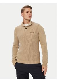 Aeronautica Militare Sweter 262MA1572UL00409 Beżowy Regular Fit. Kolor: beżowy. Materiał: bawełna #1