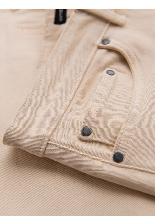 Ombre Clothing - Jeansowe męskie klasyczne szorty z podwiniętą nogawką – kremowe V2 OM-SRDS-0162 - XXL. Kolor: kremowy. Materiał: jeans. Sezon: lato. Styl: klasyczny