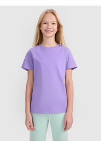 4f - 4F T-shirt regular z nadrukiem dziewczęcy - fioletowy 164 (13-14 lat). Okazja: na co dzień. Kolor: fioletowy. Materiał: dzianina, jersey, bawełna. Długość rękawa: krótki rękaw. Długość: krótkie. Wzór: nadruk. Sezon: lato. Styl: casual, klasyczny, sportowy #1