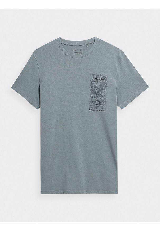 4f - T-shirt regular z bawełny organicznej męski. Kolor: szary. Materiał: bawełna. Wzór: nadruk