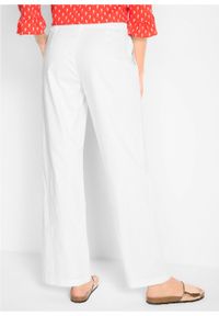 Spodnie lniane Loose Fit z wygodnym paskiem bonprix biały. Kolor: biały. Materiał: len #7