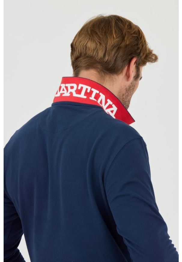 La Martina - LA MARTINA Granatowy męski longsleeve polo Piquet Stretch, Rozmiar XL. Typ kołnierza: polo. Kolor: czarny. Długość rękawa: długi rękaw