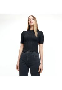 Reserved - Dzianinowa bluzka - Czarny. Kolor: czarny. Materiał: dzianina