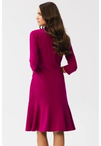 Stylove - Elegancka sukienka z wiązaniem przy dekolcie śliwkowa. Okazja: na spotkanie biznesowe. Styl: elegancki #2