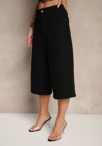 Renee - Czarne Szorty Jeansowe High Waist Typu Bermudy Baggy Sonallea. Okazja: na spacer. Stan: podwyższony. Kolor: czarny. Materiał: jeans. Wzór: aplikacja. Styl: elegancki #4