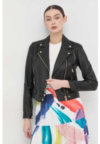 Pinko ramoneska skórzana damska kolor czarny przejściowa. Okazja: na co dzień. Kolor: czarny. Materiał: skóra. Styl: casual, klasyczny #6