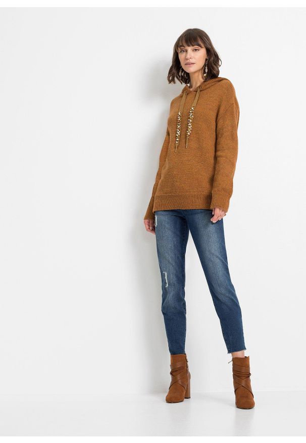 bonprix - Sweter oversize. Typ kołnierza: kaptur. Kolor: brązowy. Długość rękawa: długi rękaw. Długość: długie