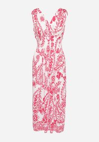 Born2be - Różowa Sukienka z Roślinnym Wzorem i Kopertowym Dekoltem z Gumką w Talii Orrune. Okazja: do pracy, na co dzień, na spotkanie biznesowe. Typ kołnierza: dekolt kopertowy. Kolor: różowy. Materiał: jeans. Sezon: lato. Typ sukienki: kopertowe. Styl: casual, klasyczny, biznesowy #6