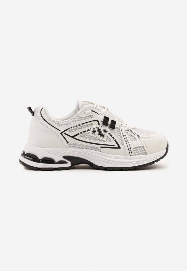 Renee - Białe Sneakersy Ozdobione Geometrycznym Motywem Tasoti. Okazja: na co dzień. Kolor: biały. Wzór: aplikacja, geometria